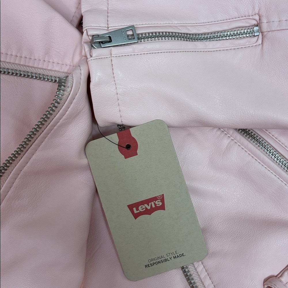 Levi's Faux Leather Fashion Belted Moto Jacket Cameo Pink- M - Picture 9 of 10
